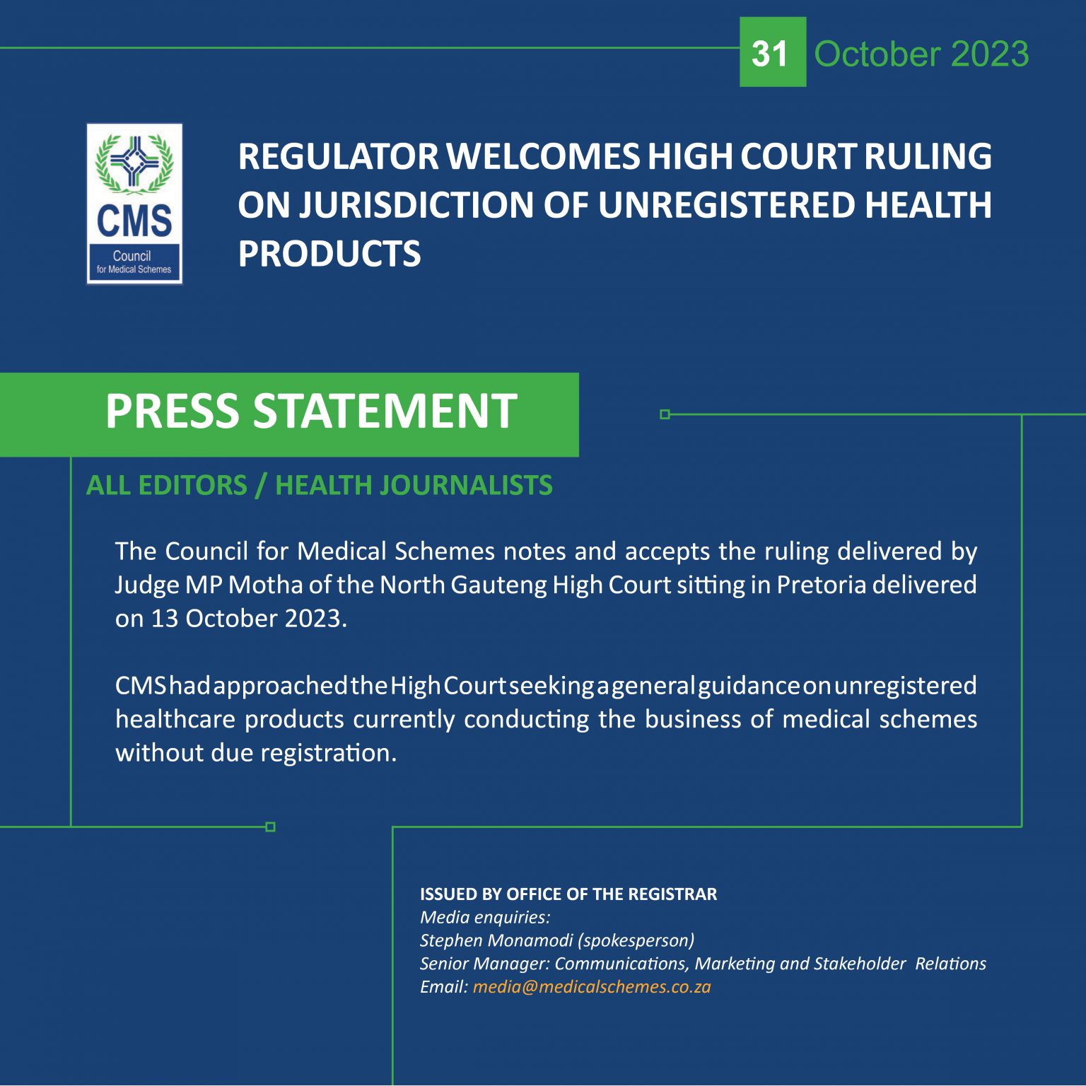 Regulator High Court ruling on jurisdiction of unregistered